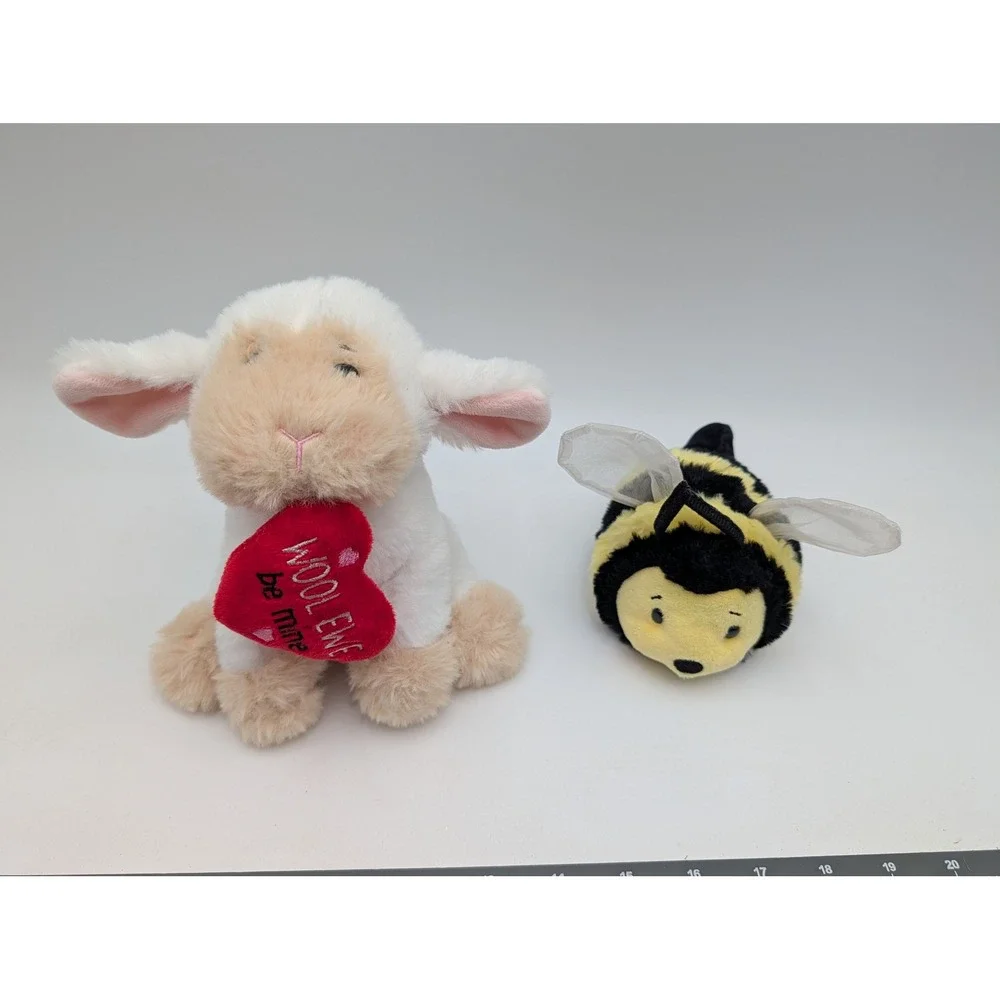 Ganz Plush Stuffed‎ Animal Lot Lamb Bee White Yellow Wool Ewe Be Mine Heart